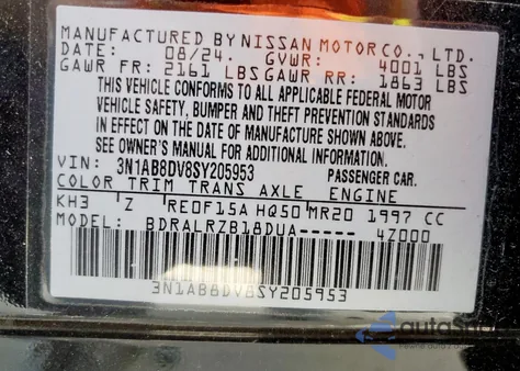 2025 Nissan Sentra Sr from USA, damaged, VIN 3N1AB8DV8SY205953